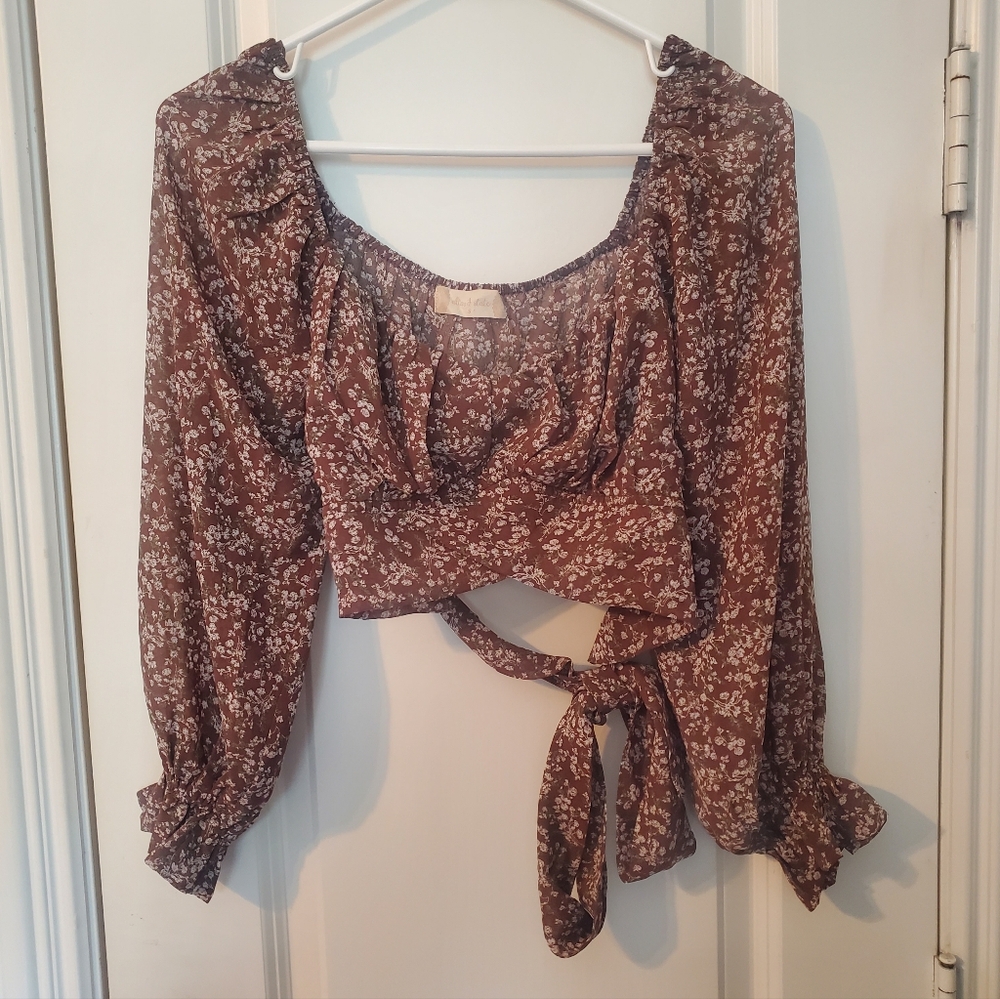 Altard State Brown Floral Long Sleeve Crop Top